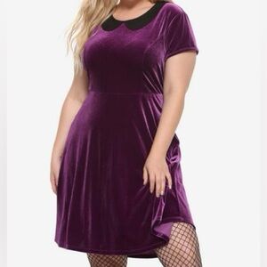 NWT Purple Velvet Dress Peter Pan Collar Wednesday Addams